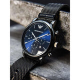 Emporio Armani Chronograph Blue Dial Gun Metallic Mesh Bracelet Watch For Men - AR1979 Buy Now By Emporio Armani