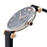 Emporio Armani Gianni T Bar Analog Blue Dial Black Leather Strap Watch For Women - AR1989 Buy Now By Emporio Armani