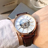 Emporio Armani Epoca White Skeletal Dial Black Leather Strap Watch For Men - AR2073 Buy Now By Emporio Armani