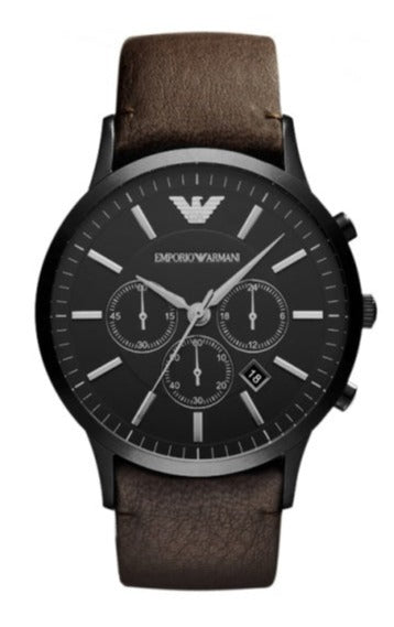 Emporio Armani Sportivo Black Dial Brown Leather Strap Watch For Men - AR2462 Buy Now By Emporio Armani