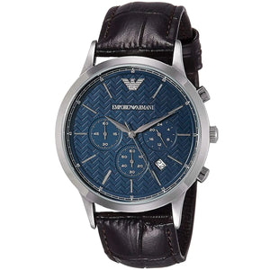 Emporio Armani Renato Chronograph Blue Dial Black Leather Strap Watch for Men - AR2494 Authentic Buy Shop Now