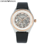 Emporio Armani Zeta Skeleton Automatic Silver Dial Black Leather Strap Watch For Men - AR60018 Buy Now By Emporio Armani