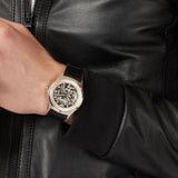 Emporio Armani Zeta Skeleton Automatic Silver Dial Black Leather Strap Watch For Men - AR60018 Buy Now By Emporio Armani
