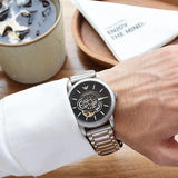 Emporio Armani Meccanico Automatic Skeleton Black Dial Silver Steel Strap Watch For Men - AR60021 Buy Now By Emporio Armani