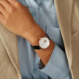 Emporio Armani Gianni T Bar Mother of Pearl White Dial Black Leather Strap Watch For Women - AR60047 Buy Now By Emporio Armani