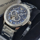 Emporio Armani Mario Chronograph Automatic Blue Dial Silver Steel Strap Watch For Men - AR60052 Buy Now By Emporio Armani