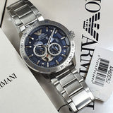 Emporio Armani Mario Chronograph Automatic Blue Dial Silver Steel Strap Watch For Men - AR60052 Buy Now By Emporio Armani
