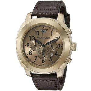 Emporio Armani Sportivo Chronograph Gold Dial Brown Leather Strap Watch for Men - AR6062 Authentic Buy Shop Now