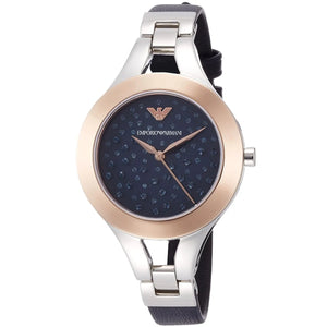 Emporio Armani Chiara Two Tone Dial Black Leahter Strap Watch for Women - AR7436 Authentic Buy Shop Now