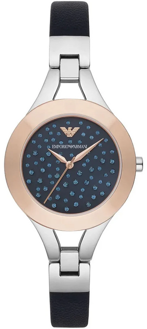 Emporio Armani Chiara Two Tone Dial Black Leahter Strap Watch for Women - AR7436 Authentic Buy Shop Now