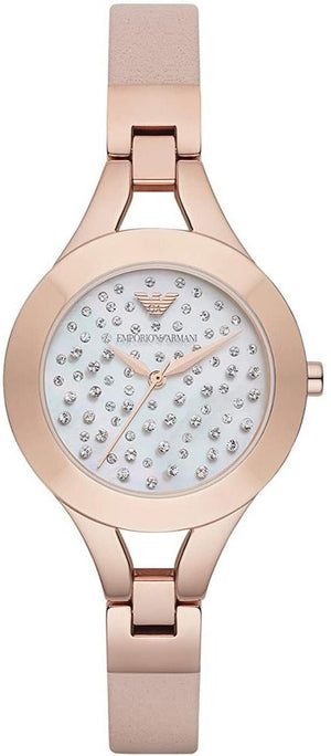 Emporio Armani Chiara Quartz Crystals White Dial Rose Gold Leather Strap Watch For Women - AR7437 Buy Now By Emporio Armani
