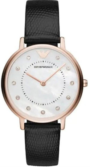 Emporio Armani Kappa Mother of Pearl Dial Black Leather Strap Watch For Women - AR80011 Buy Now By Emporio Armani