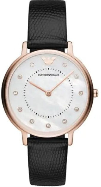Emporio Armani Kappa Mother of Pearl Dial Black Leather Strap Watch For Women - AR80011 Buy Now By Emporio Armani