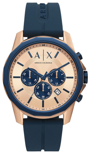 Armani Exchange Hampton Chronograph Rose Gold Dial Blue Silicone Strap Watch For Men - AX1730 Buy Now By Armani Exchange