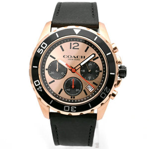 Coach Kent Chronograph Rose Gold Dial Black Leather Strap Watch for Men - 14602559 Buy Now By Coach