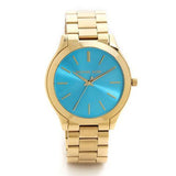 Michael Kors Slim Runway Blue Dial Gold Steel Strap Watch for Women - MK3265 Buy Now By Michael Kors