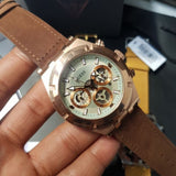 Guess Analog Multifunction White Dial Brown Leather Strap Watch for Men - GW0262G3 Buy Now By Guess