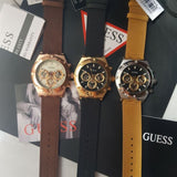 Guess Analog Multifunction White Dial Brown Leather Strap Watch for Men - GW0262G3 Buy Now By Guess