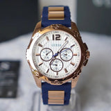 Guess Interpid White & Rose Gold Dial Blue Silicone Strap Watch For Women - W0325L8 Buy Now By Guess