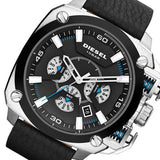 Diesel BAMF Chronograph Black Dial Black Leather Strap Watch For Men - DZ7345 Buy Now By Diesel