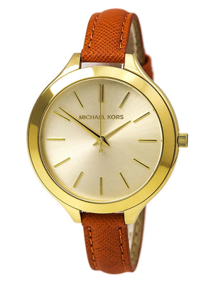 Michael Kors Runway Quartz Gold Dial Orange Leather Strap Watch For Women - MK2275 Buy Now By Michael Kors