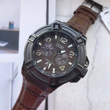 Guess Rigor Analog Quartz Black Dial Brown Leather Strap Watch For Men - W0040G2 Buy Now By Guess