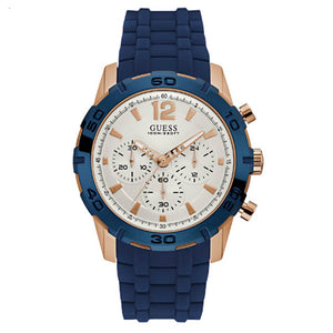 Guess Caliber Chronograph White Dial Blue Silicone Strap Watch for Men - W0864G5 Buy Now By Guess