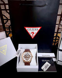 Guess Multi-Function Chronograph White Dial Brown Leather Strap Watch For Men - GW0389G8 Buy Now By Guess