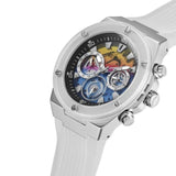 Guess Poseidon Chronograph Rainbow Dial White Silicone Strap Watch For Men - GW0425G4 Buy Now By Guess