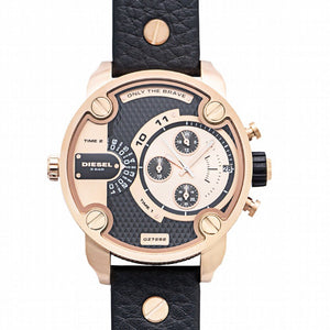 Diesel Little Daddy Black & Gold Dial Black Leather StrapWatch For Men - DZ7282 Buy Now By Diesel