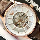 Emporio Armani Epoca White Skeletal Dial Black Leather Strap Watch For Men - AR2073 Buy Now By Emporio Armani