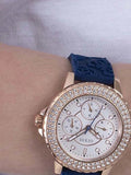 Guess Crown Jewel Diamonds White Dial Blue Rubber Strap Watch for Women - GW0411L2 Buy Now By Guess