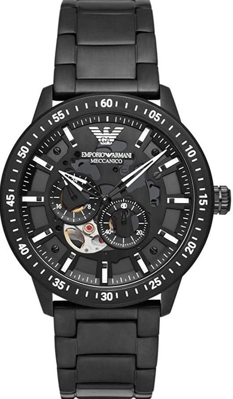 Emporio Armani Meccanico Automatic Black Dial Black Steel Strap Watch For Men - AR60054 Buy Now By Emporio Armani