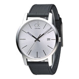Calvin Klein City Date Silver Dial Black Leather Strap Watch for Men - K2G2G1C6 Buy Now By Calvin Klein