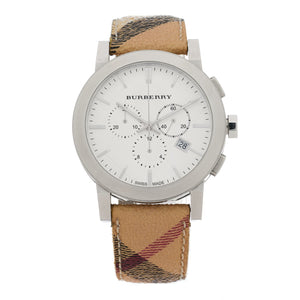 Burberry The City Chronograph White Dial Haymarket Leather Strap Watch For Men - BU9360 Buy Now By Burberry
