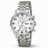 Hugo Boss Aeroliner Chronograph Quartz White Dial Silver Steel Strap Watch For Men - HB1512445 Buy Now By Hugo Boss