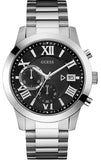 Guess Atlas Chronograph Black Dial Silver Steel Strap Watch For Men - W0668G3 Buy Now By Guess