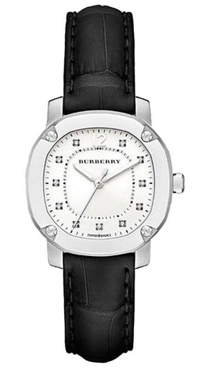 Burberry The Britain Diamonds White Dial Black Leather Strap Watch for Women - BBY1806 Buy Now By Burberry