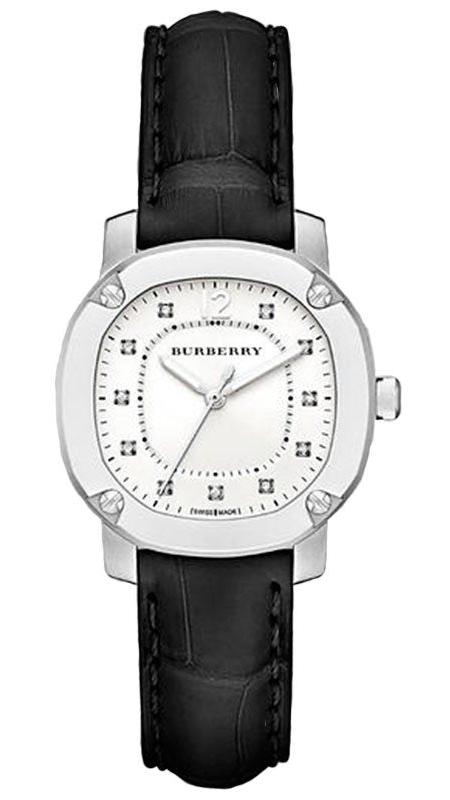 Burberry The Britain Diamonds White Dial Black Leather Strap Watch for Women - BBY1806 Buy Now By Burberry