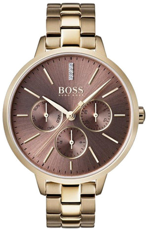Hugo Boss Symphony Brown Dial Gold Steel Strap Watch for Women - 1502422 Buy Now By Hugo Boss