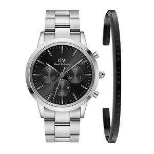 Daniel Wellington Iconic Chronograph Link Black Dial Silver Steel Strap Watch For Men - DW00100645 Buy Now By Daniel Wellington