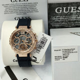 Guess Solistice Diamonds Roe Gold Dial Black Rubber Strap Watch for Women - GW0484L2 Buy Now By Guess