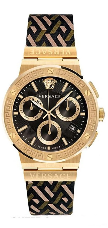 Versace Greca Chronograph Black Dial Brown Leather Strap Watch For Men - VEZ900621 Buy Now By Versace
