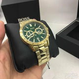 Hugo Boss Allure Chronograph Green Dial Gold Steel Strap Watch for Men - 1513923 Buy Now By Hugo Boss