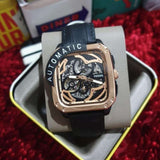 Fossil Inscription Automatic Skeleton Rose Gold Dial Black Leather Strap Watch for Men - BQ2572 Buy Now By Fossil