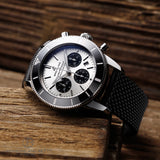 Breitling Superocean Heritage B01 Chronograph 44 Silver Dial Black Mesh Bracelet Watch for Men - AB0162121G1S1 Buy Now By Breitling