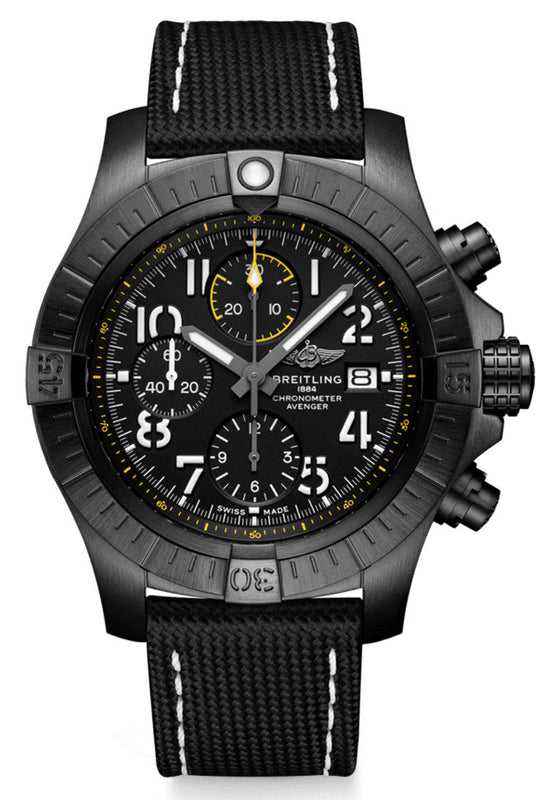 Breitling Avenger Chronograph 45mm Night Mission Black Dial Black Nylon Strap Watch for Men - V13317101B1X1 Buy Now By Breitling