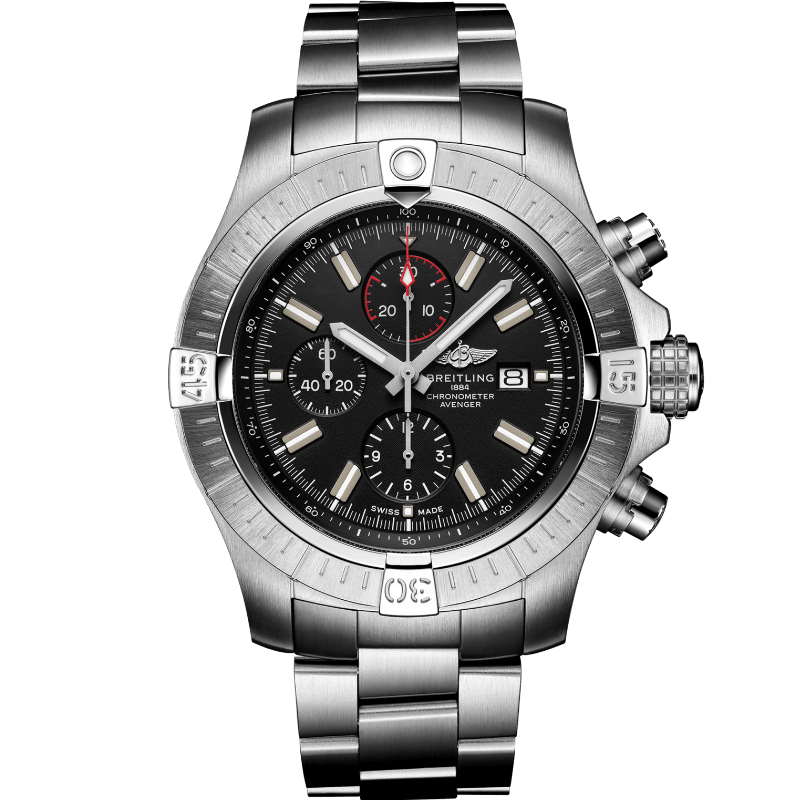 Breitling Super Avenger Chronograph 48 Black Dial Silver Steel Strap Watch for Men - A13375101B1A1 Buy Now By Breitling