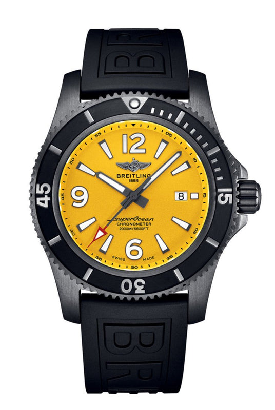 Breitling Superocean Automatic 46mm Yellow Dial Black Rubber Strap Watch for Men - M17368D71I1S1 Buy Now By Breitling