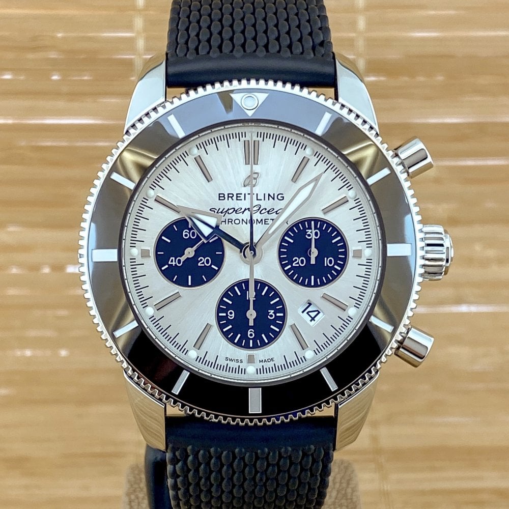 Breitling Superocean Heritage B01 Chronograph 44 Silver Dial Black Mesh Bracelet Watch for Men - AB0162121G1S1 Buy Now By Breitling